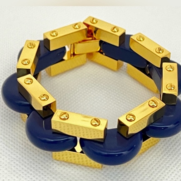 TORY BURCH navy and gold chunky bracelet. NWT - Picture 4 of 15